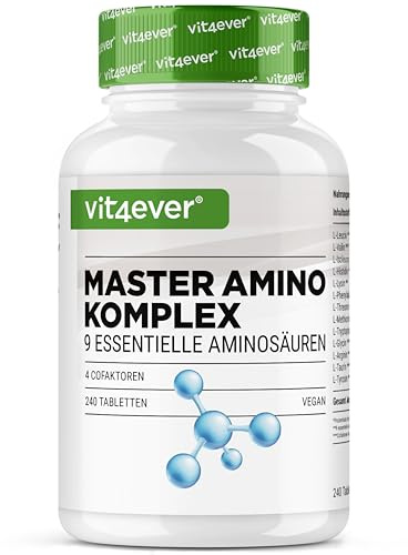 Complejo Master de Aminoácidos - 240 tabletas veganas con 6000 mg por dosis diaria con 13 aminoácidos diferentes (incluidos BCAA y cofactores) - comprimidos EAA Pattern