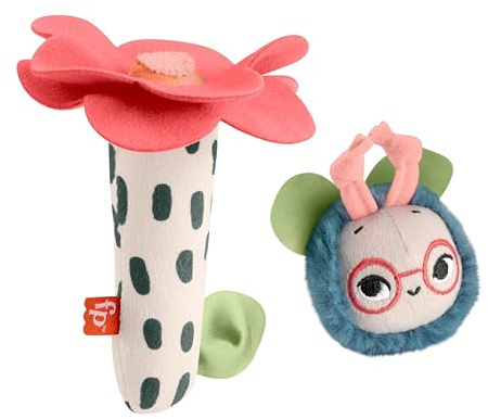 Fisher-Price Coffret de 2 peluches d’éveil Mon Abeille à Secouer collection Planet Friends, jouets sensoriels pour bébés à partir de 3 mois, HYR56