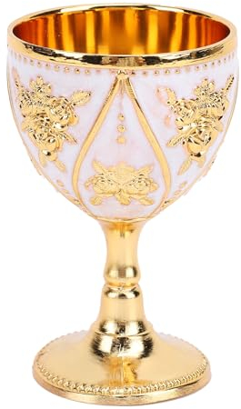Qcwwy Copa de Vino Vintage, Copa de Vino con Relieve de Rosa Retro, Copa de Comunión, Copa de Cóctel de Metal, Cáliz de Vino, Taza de té para té, café, Capuchino, Cóctel (Todo Blanco)