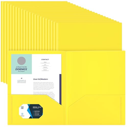 Gueevin 24 carpetas de plástico con bolsillos, carpetas de dos bolsillos para tamaño carta, carpetas escolares resistentes para tarjetas de visita para escuela, oficina, negocios, hogar, 11.61 x 9.45
