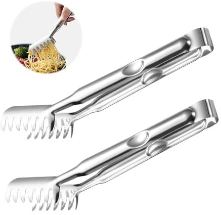 Bieiyhe 2 Pinza Spaghetti Acciaio Inox 24cm,Forchettone per Spaghetti,Pinza per Insalata con Manici Scanalati,Pinze da Cucina Per Pasta,Pinze per Tagliatelle,Pinza per Servire La Pasta per Barbecue
