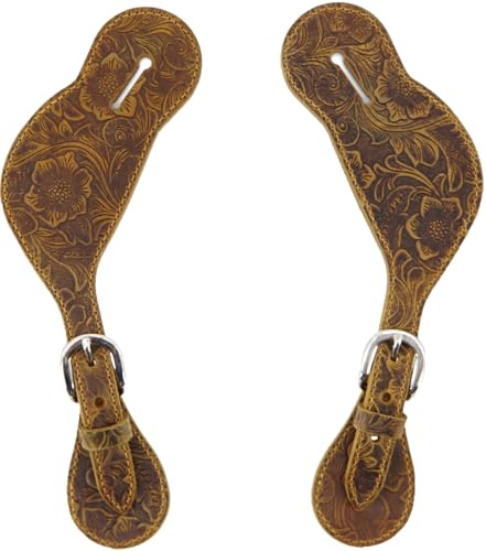 Jeereal Leather Western Spur Straps for Cowboy,Men and Women's Boots Equipment,Double Ply Reinforced Stitching Spur Straps, Bourbon Brown | Pattern, Medium