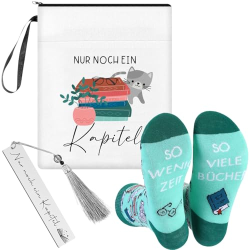 Clabby Buchliebhaber Geschenken mit Spruch Enthalten Buchhülle mit Reißverschlusstasche Socken für Bücherfreaks Edelstahl Lesezeichen mit Quaste Lustige Geschenken für Leseratten Lehrerin(Grün)