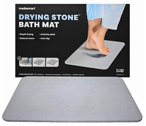 Madesmart Stone Bath Mat Diatomaceous Earth Shower Mat Non-Slip Super Absorbent Diatomite Stone Bath Mats for Bathroom Floor Quick Drying Natural Easy to Clean (24, 16)