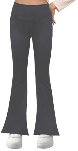 Domueay Girls Flare Leggings High Waisted Casual Stretchy Soft Yogapants Bell Bottoms Bootcut Pants Kid Youth Dance Sports School Legging Activewear Athletic Trousers 7-8 Years, Grey