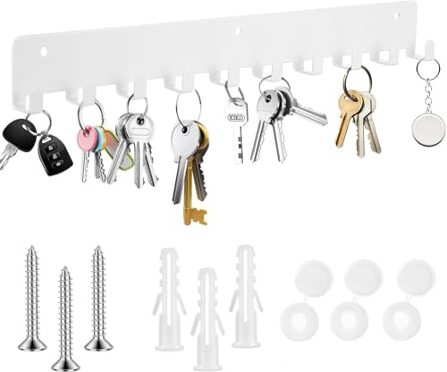Key Hangers With 10 Hooks, Key Holder For Wall, key Hooks Wall Mounted | White Heavy Duty Hooks For Hallway Kitchen Bedroom Living Room Bathroom Office