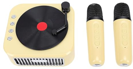 Garsent Mini Machine de karaoké Jouet pour Enfants et Adultes, Haut-Parleur de karaoké Bluetooth Portable avec 2 Microphones sans Fil, Cadeaux de Voyage et de Fête pour Garçons et (Yellow)