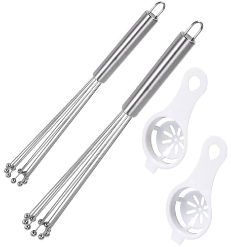 Set di 2 Fruste con Sfere in Silicone, Frusta in Acciaio Inox 304 e Separatore di Tuorli, 2 Misure (25 e 30 cm), per Cucinare, Mescolare, Sbattere e Amalgamare – Facile da Pulire e Versatile