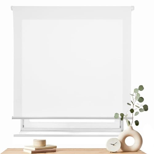 Estor Translúcido sin Taladrar, Estores para Ventanas,150x180cm,Blanco | Fácil de Instalar con Abrazaderas,Ideal para salón, Dormitorio o Cocina