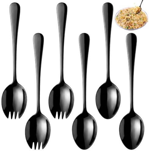 TESSTSY 6 Piezas Utensilios de Acero Inoxidable para Servir Ensaladas | Cubiertos para Servir Ensalada Negro,Cubiertos para Ensalada de Acero Inoxidable para Cocina,Comida Occidental,Restauración