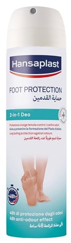 Hansaplast Deodorante Spray Foot Protection 2 in 1, Deodorante piedi con Octenidina e senza Alluminio che protegge a lungo dagli odori, 1 Confezione da 150 ml