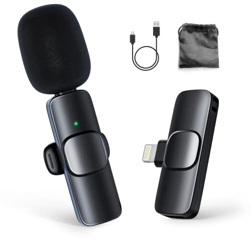 Moman Lavalier-Funkmikrofon-Ansteckmikrofon-Lightning-Kabellos 2.4GHz Auto Noise Canceling Wireless Microphone 120m für Smartphone iPhone 13 12 11 X XR XS Max 8 iPad Handy Laptop Tablet CP1(A)