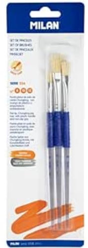 Blíster 3 Pinceles Planos (Pelo cerda Chungking) Mango de plástico Ergo,Serie 526 nº 8, 10 y 12 Azul