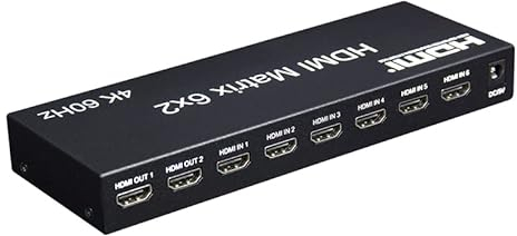 XOLORspace 41621 6 x 2 HDMI-matrisbrytare 4k 60 Hz HDR med ljudextraktor (stöder nedskalare)