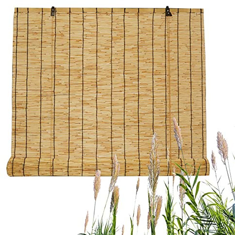 Bambusrollo Aussenbereich Natural Schilf Vorhang Aussenrollos Outdoor Rollo Wetterfest Senkrechtmarkise Sonnenschutzrollo Bambusvorhang Jalousien Dekovorhang Balkon Beschattung für Fenster Terrasse (