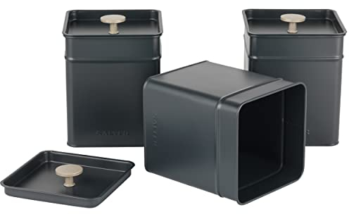 Salter Marino 3-Piece Kitchen Canister Set – Tea, Coffee, Sugar Tins, Long-Lasting Freshness, Powder-Coated Finish, Practical, Easy Clean/Store, Stylish, For Tea Bags/Granules, Not Labelled, Blue Grey