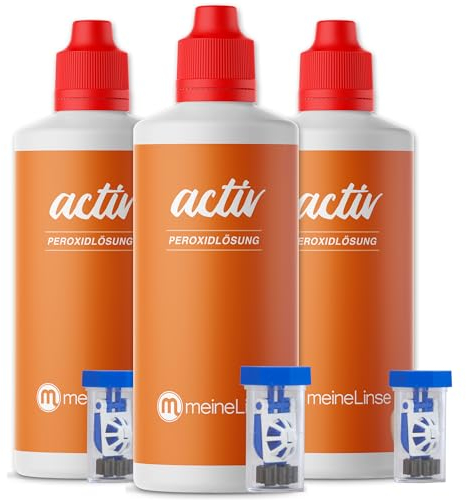 meineLinse activ Peroxidlösung 3 x 360ml + 3 Behälter - für die schonende Reinigung weicher & formstabiler Kontaktlinsen - konservierungsmittelfrei (3x 360ml + 3 Behälter)
