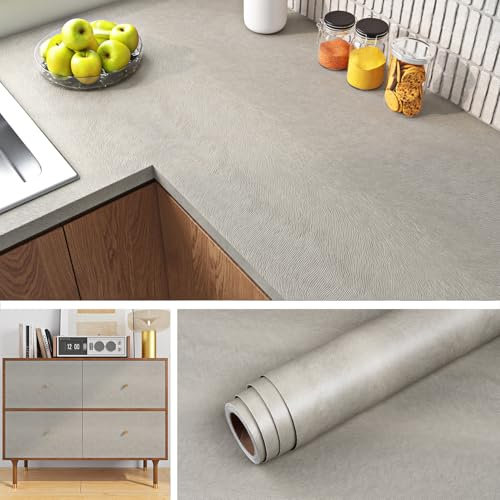 Livelynine Self Adhesive Wallpaper Grey Vinyl Wrap for Kitchen Cupboards Matt Sticky Back Plastic for Walls Bedroom Wall Paper Stick on Wallpaper for Living Room Kids Room Grey Contact Paper 40CMx2M