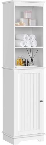 Yaheetech Armario Alto Baño Mueble Auxiliar de Baño con Estantes Ajustables Armario de Cocina con Puerta Armario Estrecho 40x30x153 cm Blanco