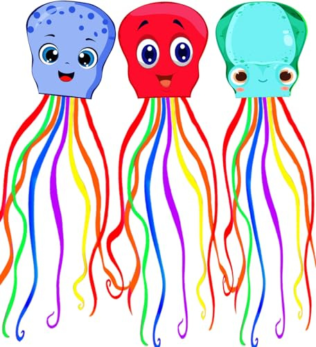 Touch the sky 3 Paquetes de Cometa Pulpo de Dibujos Animados para Niños y Adultos, Fácil de Volar, Excelentes Juegos al Aire Libre y Juguetes de Actividades, Adecuado para Principiantes. (Estilo 1)