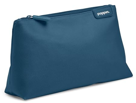 Poppin Federmäppchen, großes Fassungsvermögen, Federmäppchen mit Reißverschluss, robustes Segeltuch mit Kontrastfutter (Schieferblau, Medium)