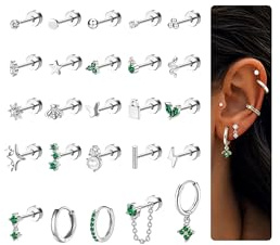 CASSIECA 25Pcs Piercing Oreja Pendientes Acero Inoxidable Mujer Pendientes Aro Pequeños Conch Tragus Pendientes Plata Piercing Oreja Cartílago Piercing Helix Piercing Tragus