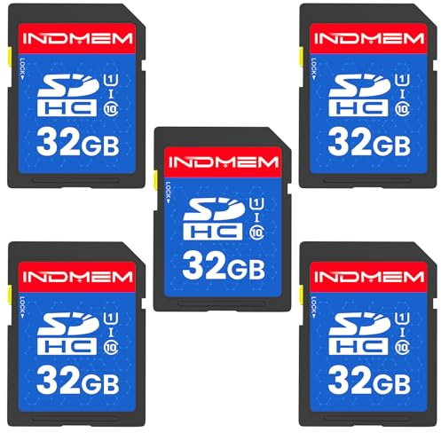 INDMEM 32GB SD Card (5 Pack) SDHC Flash Memory Cards UHS-I U1 Class 10 High-Speed Full HD Video Compatible with Digital Point-and-Shoot Cameras, HD Camcorders, DSLR and PC, 32GB(5pc)
