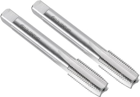 sourcing map Lot de 2 tarauds filetés à cannelure droite, 1/4-18 NPS pour taraudage à vis, tarauds pour fraiseuse, acier rapide 6542 (HSS 6542)