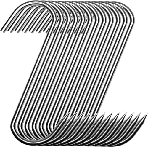 Teesea Ganchos de carne de 5.1 pulgadas, 20 ganchos de acero inoxidable 304 para ahumar, colgar, secar, carnicería, barbacoa, parrilla, cecina. (5.1 pulgadas)