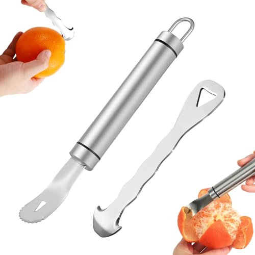 Lyreh Apribottiglie Arancione e Sbucciatore Arance, Set Sbucciatori Agrumi Acciaio Inossidabile Pratici Accessori Cucina per Agrumi Limone Pompelmo Frutto Drago Pompelmo (Argento)