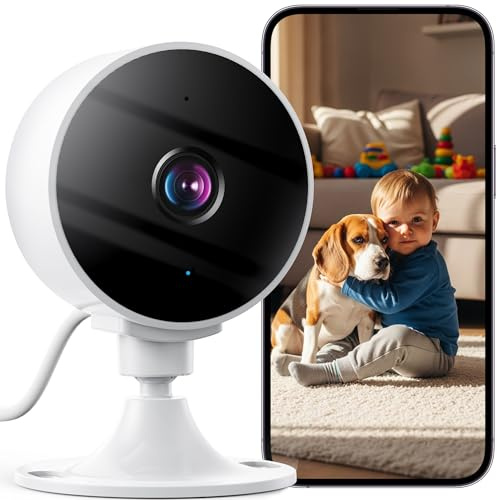 Elelink Inomhuskamera 2K 3MP, WiFi Babyvakt och Husdjurskamera med Rörelsedetektering, Tvåvägs-ljud, Nattseende, Kompatibel med Alexa och Google Assistant, SD/Cloud, Endast 2,4GHz WiFi