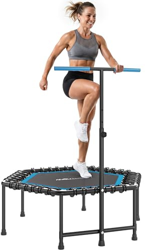 SPORTNOW Trampoline de Fitness 114 cm avec Cordes élastiques, poignée réglable sur 3 Positions, Trampoline Adulte Charge 100 kg Stable et Silencieux pour entraînement intérieur, Bleu