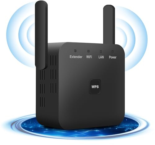 DOBWGXZ 2025 Upgraded WiFi Extender Booster, Internet Booster with Ethernet Port, 2 High-Gain Antennas WiFi Booster Range Extender, Home Wireless Signal Booster, Works with Any WiFi Router (T-Black)