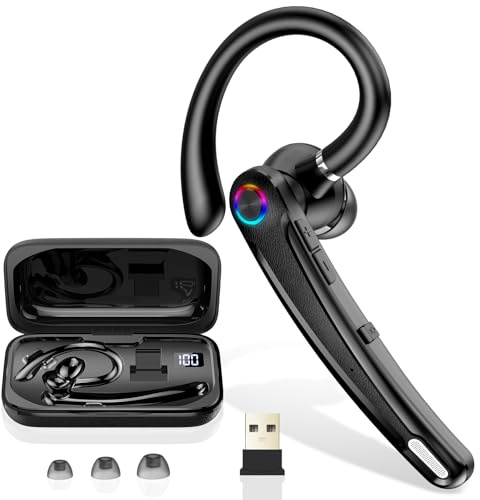 Bluetooth Headset V5.4, Wireless Freisprech Telefon mit CVC 8.0/ENC Dual Mic, APTX, Mute Zwei-Geräte-Verbindung Headset Handy, 115 Std, USB-Adapter Freisprech-Headset mit Ladebox für Business/Trucker