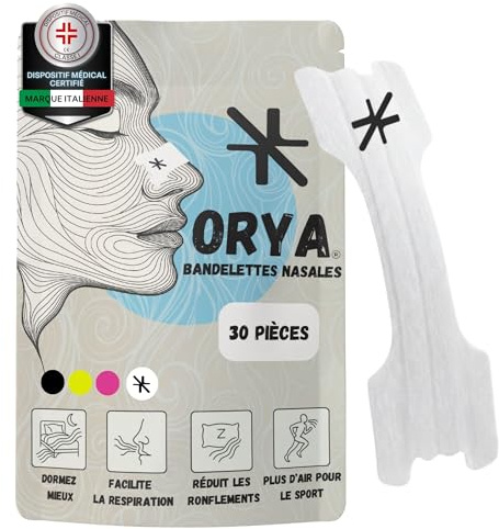 ORYA, 30 Tiras Nasales Antirronquidos y Deportivas, Dilatador Nasal para Mejor Respirar, Reduce los Ronquidos, Blanco