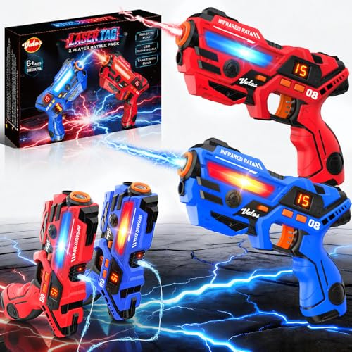 VATOS Set Laser Tag Ricaricabile 2 Pezzi, Giocattoli Pistola Laser con Schermo LED, Raggio 40 m per Interni ed Esterni - Gioco per Ragazzi e Famiglia, Regalo di Compleanno e Vacanza per Bambini 6+