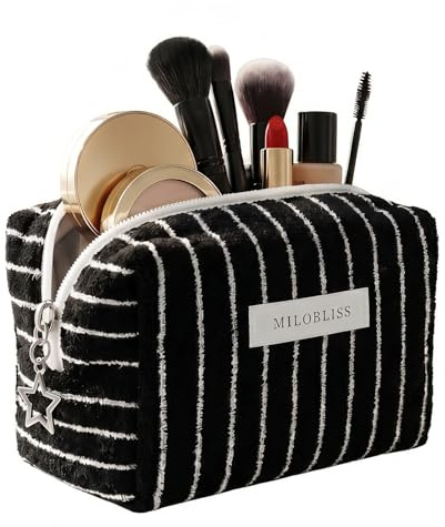 Makeup Bag Travel Cosmetic Bags for Women, Flat Lay Make Up Bag Large Capacity Puffy Pouch, Wide-Open Toiletry Bag Skincare Organiser for Daily Use