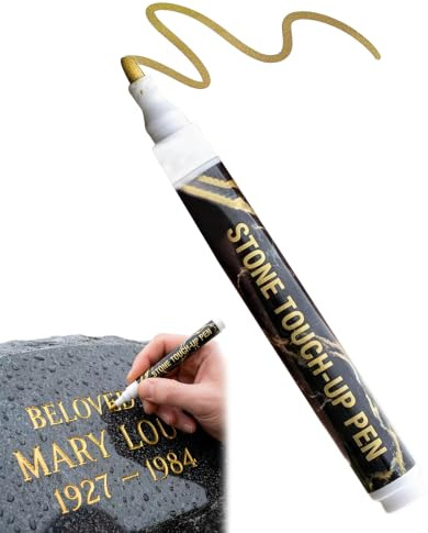 WUMZIRA Stylo Marqueur Doré pour Pierre Tombale, Peinture Or Imperméable pour Restauration de Lettres et Inscriptions sur Granit et Marbre, Stylo de Retouche Durable pour Monument Funéraire - 1 Pièce