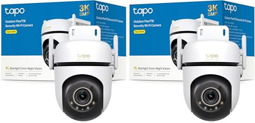Tapo C530WS - Cámara Seguridad Exterior 360° 3K 5MP, Visión Nocturna Color, Resistencia IP66, Alarma Sonora/Luz, Detección AI, Almacenamiento Nube/SD 512GB, Audio Bidireccional (Paquete de 2)