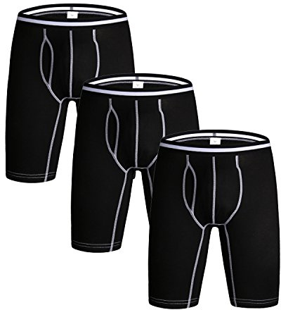 Nuofengkudu Hommes Lot Pack de 3 Boxers Caleçons Brief Long sous-vêtements Doux Coton Stretch Boxershorts Sports Shorts Trunks Culotte Underpants Underwear Cadeau Noir Taille XXL 94-104CM