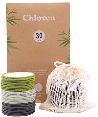 Chloven 30 Pack Reusable Makeup Remover Pads - Bamboo Reusable Cotton Rounds for Toner, Washable Eco-Friendly Pads for All Skin Types with Cotton Laundry Bag