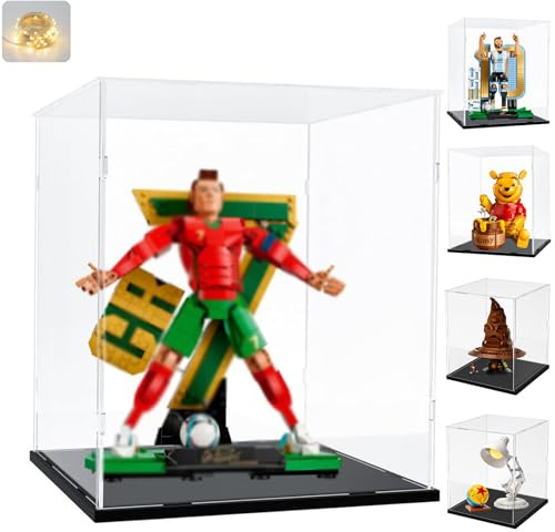 Vitrina Expositora para Colecciones Lego 43016 Ronaldo 43015 Messi Winnie Pooh 43300 Talking Sorting Hat 76429 21357 10338 31152 Caja Expositora Metacrilato Transparente 3mm Acrílica, Negro 25x25x30cm