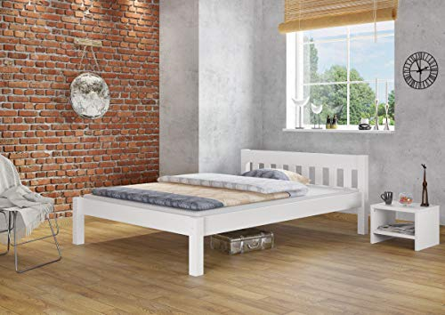 Erst-Holz Weißes Doppelbett 180x200 Massivholzbett Kiefer massiv mit wählbarem Zubehör V-60.38-18W, Ausstattung:Federholzrahmen inkl.