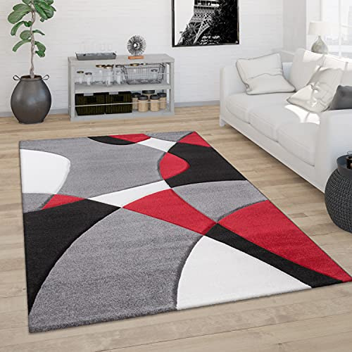Paco Home Teppich Wohnzimmer Kurzflor Schlafzimmer Modern 3D Optik Geometrisches Muster Konturenschnitt, Grösse:80x300 cm, Farbe:Rot