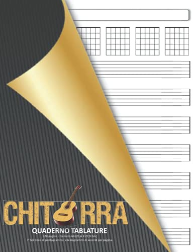 Chitarra Quaderno Tablature: 120 pagine - formato A4 (21,6 X 27,9 Cm) / 7 'Sei linee di pentagramma' e 6 diagrammi di accordi per pagina. Pentagrammi ... diagrammi e tabelle di accordi per chitarra.