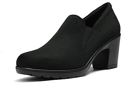 DREAM PAIRS Womens Mid Block Heels Ladies Sandals Slip-on Smart Work Office Dress Court Shoes DPU214,Size 9,Black/Suede,DPU214