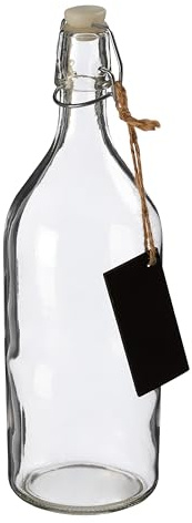 Premier Housewares Grocer Glass Bottle with Swing Top Stopper and Chalkboard Tag – 1 Litre Clear Storage Bottle for Oils, Cordials and Homemade Drinks