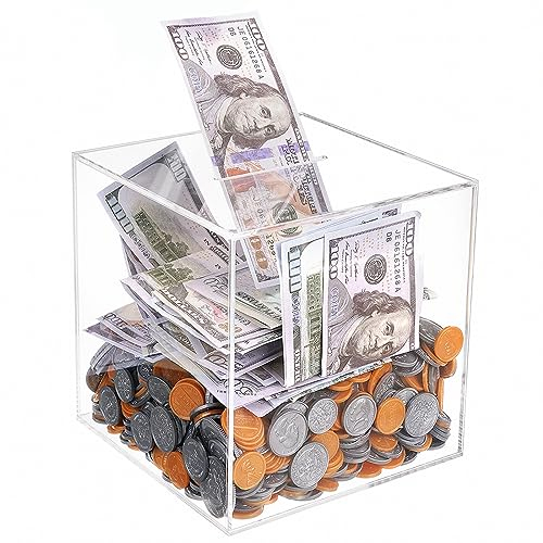 Prounion Spardose Transparent, Nicht zu öffnende Sparbüchse Groß Durchsichtig Acryl Spardosen, Money Saving Coin Münzen Box Bank, Unöffbare Sparschwein Sparbüchsen Sparkasse für Erwachsene Kinder, L