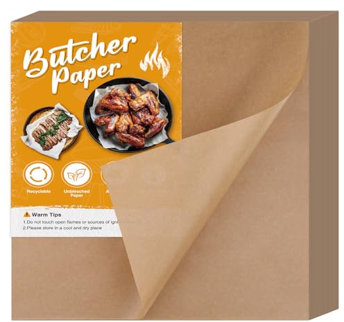 NEBURORA 100 Sheets Brown Butcher Paper - No Wax, Precut Square Wrapping Paper for Smoking Meats, Sublimation Heat Press - 12 x 12 inch