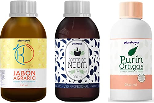 PLANTAWA Pack Protección Jabón Potásico, Aceite de Neem y Purín de Ortiga (3x250 ML) | Fórmula orgánica | Fácil Aplicación | Cuidado Eficaz y Seguro | Alta concentración